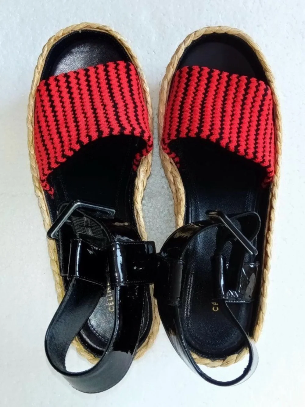 Celine Red and Black Woven Platform Espadrilles - Picture 3 of 3